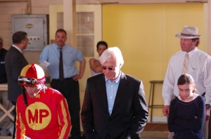 Trainer Bob Baffert won Sunday's seventh with #9 Irish Gypsy, owned by Mike Pegram. (Flickr photo by Yausser)