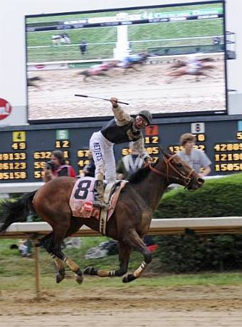 Jockey Calvin Borel celebrates May 2 Kentucky Derby win