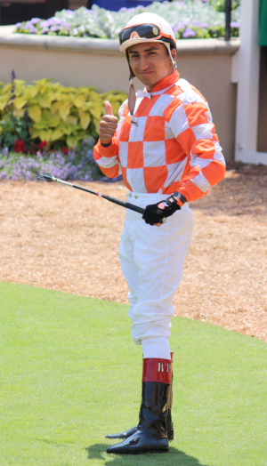 Jockey Rafael Bejarano will ride with a protective face mask when he returns from injury Aug. 28.